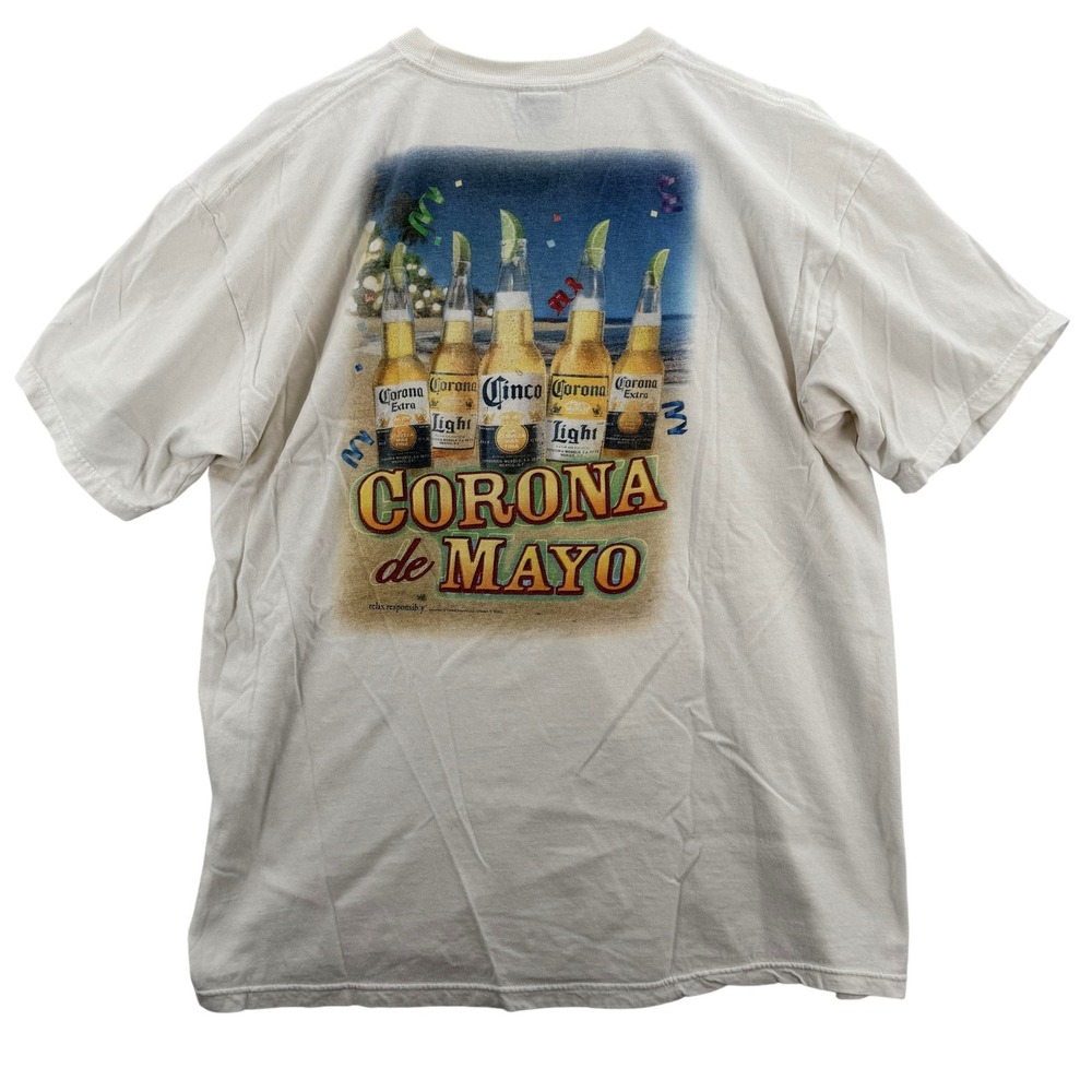 Corona Extra Shirt Mens XL White Corona‎ de Mayo Graphic Advertising Tee